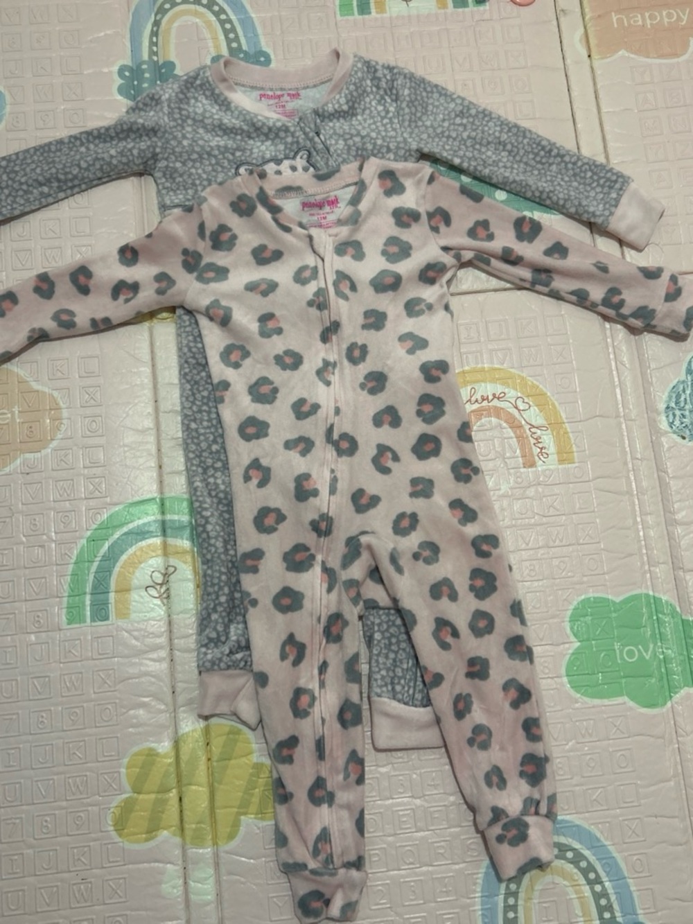 Penelope Mack Pink and Gray Leopard Print One-Piece Pajama